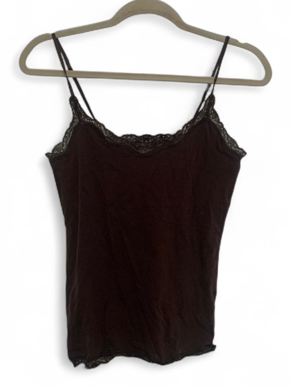 Y2K 725 Lace-Trim Brown Cami Tank Top